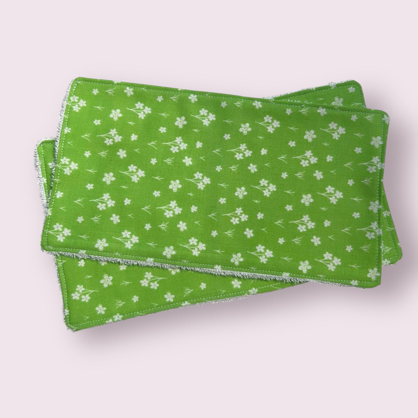 Green Floral Baby Burp Cloth and Reuseable Wipe Bundle