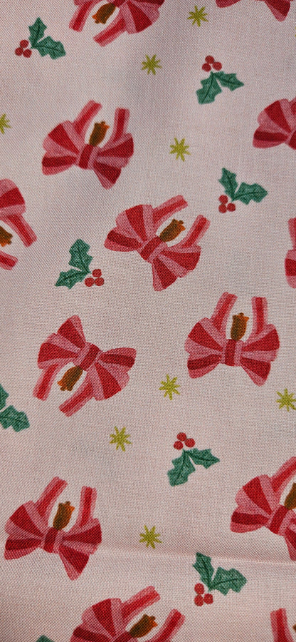 Lewis & Irene Bows & Bells – Candy Cane Cotton Fabric – Merry Happy Christmas by Bluebellgray | 100% Premium Quilting Cotton