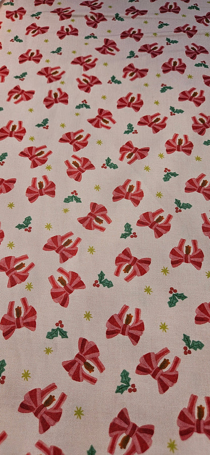Lewis & Irene Bows & Bells – Candy Cane Cotton Fabric – Merry Happy Christmas by Bluebellgray | 100% Premium Quilting Cotton