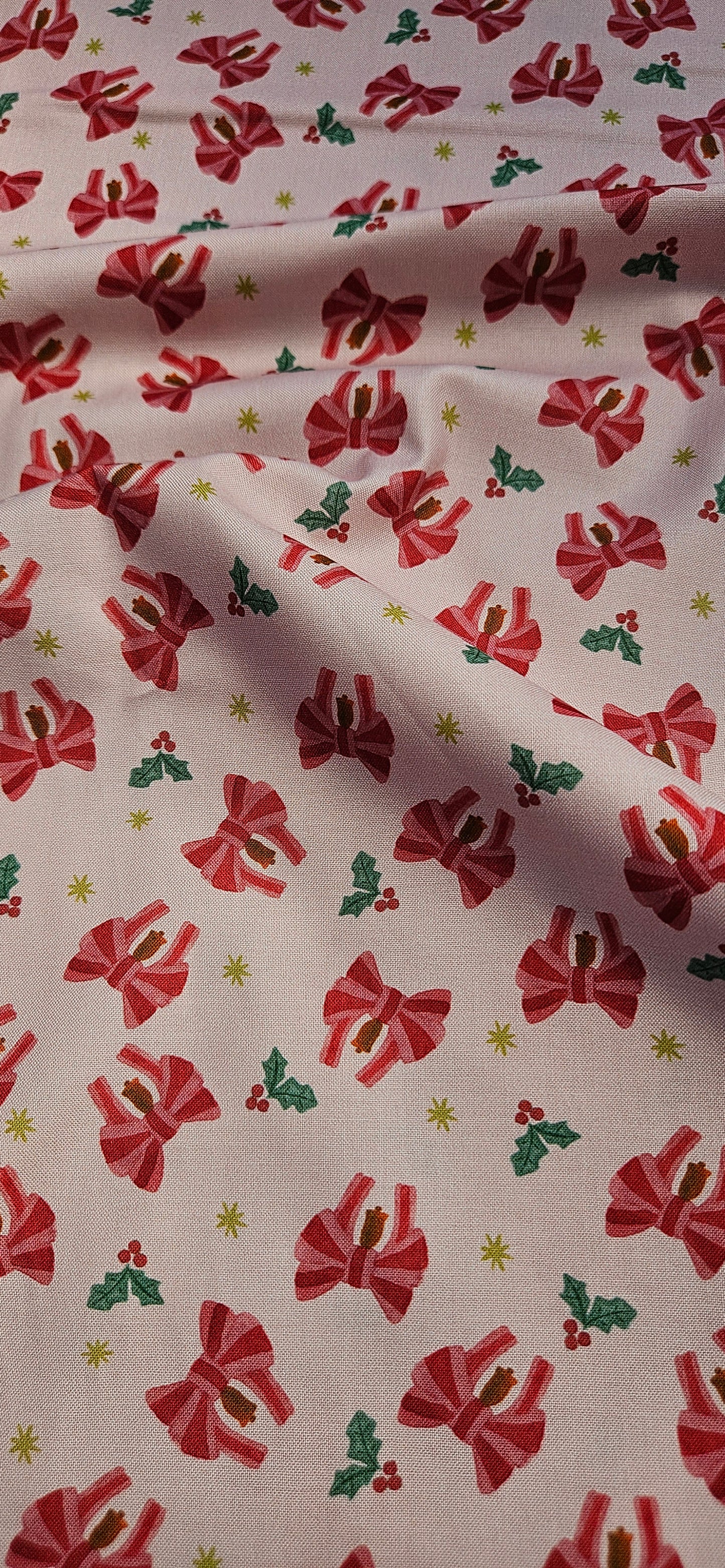 Lewis & Irene Bows & Bells – Candy Cane Cotton Fabric – Merry Happy Christmas by Bluebellgray | 100% Premium Quilting Cotton