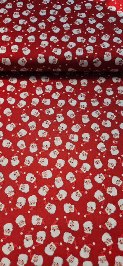 Lewis & Irene Jolly Santa on Festive Red Cotton Fabric – Merry Happy Christmas by Bluebellgray | 100% Premium Quilting Cotton