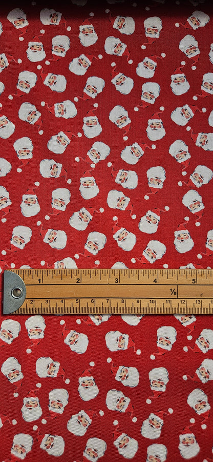 Lewis & Irene Jolly Santa on Festive Red Cotton Fabric – Merry Happy Christmas by Bluebellgray | 100% Premium Quilting Cotton