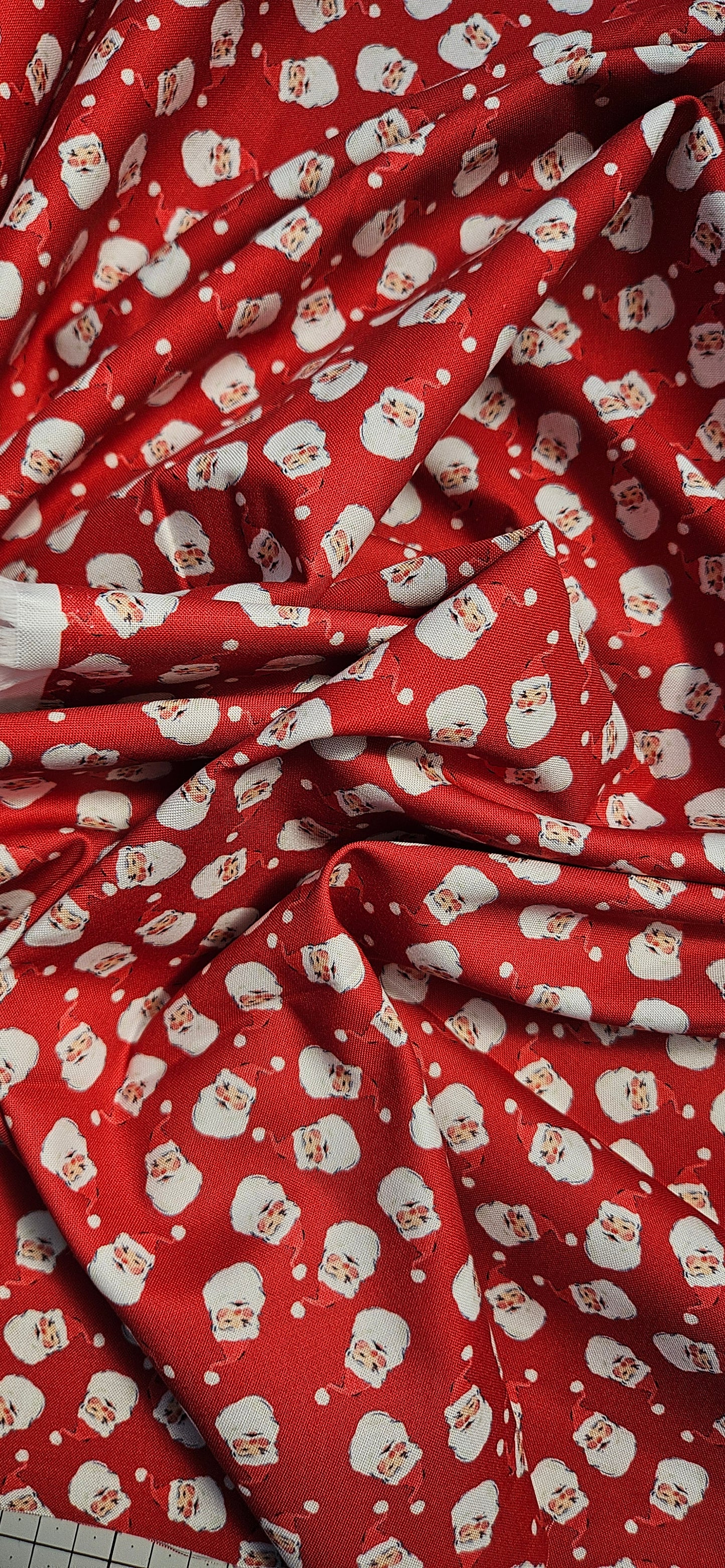 Lewis & Irene Jolly Santa on Festive Red Cotton Fabric – Merry Happy Christmas by Bluebellgray | 100% Premium Quilting Cotton