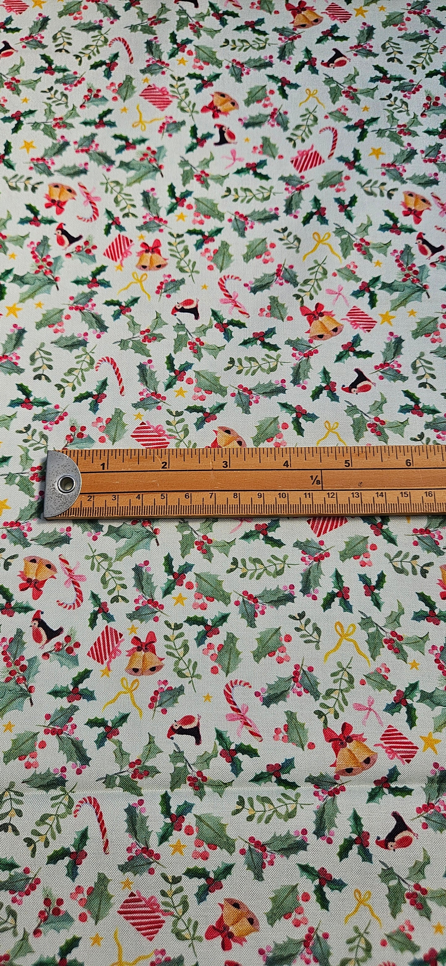 Lewis & Irene Holly Jolly on Pistachio Cotton Fabric – Merry Happy Christmas by Bluebellgray | 100% Premium Quilting Cotton