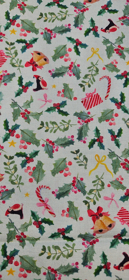Lewis & Irene Holly Jolly on Pistachio Cotton Fabric – Merry Happy Christmas by Bluebellgray | 100% Premium Quilting Cotton