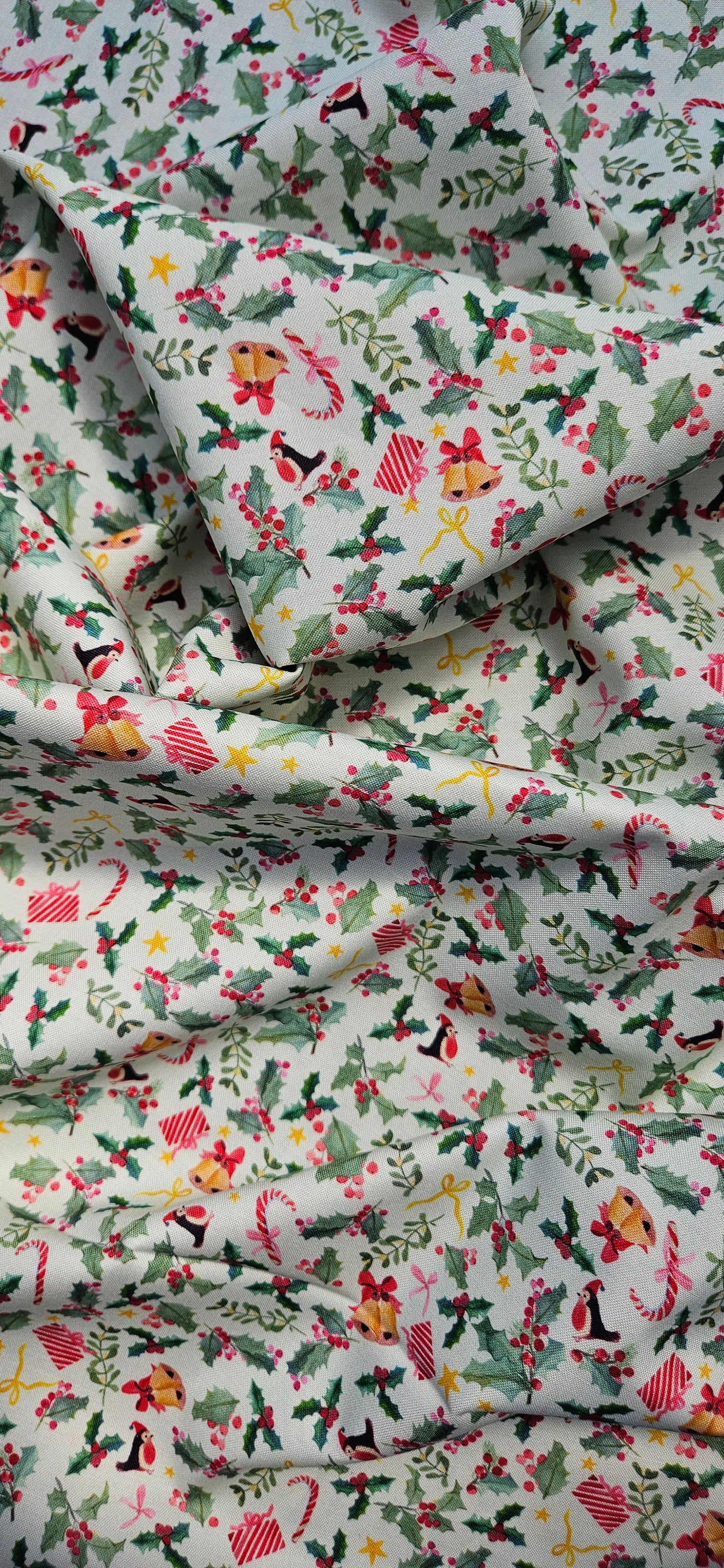Lewis & Irene Holly Jolly on Pistachio Cotton Fabric – Merry Happy Christmas by Bluebellgray | 100% Premium Quilting Cotton
