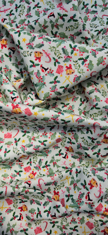 Lewis & Irene Holly Jolly on Pistachio Cotton Fabric – Merry Happy Christmas by Bluebellgray | 100% Premium Quilting Cotton