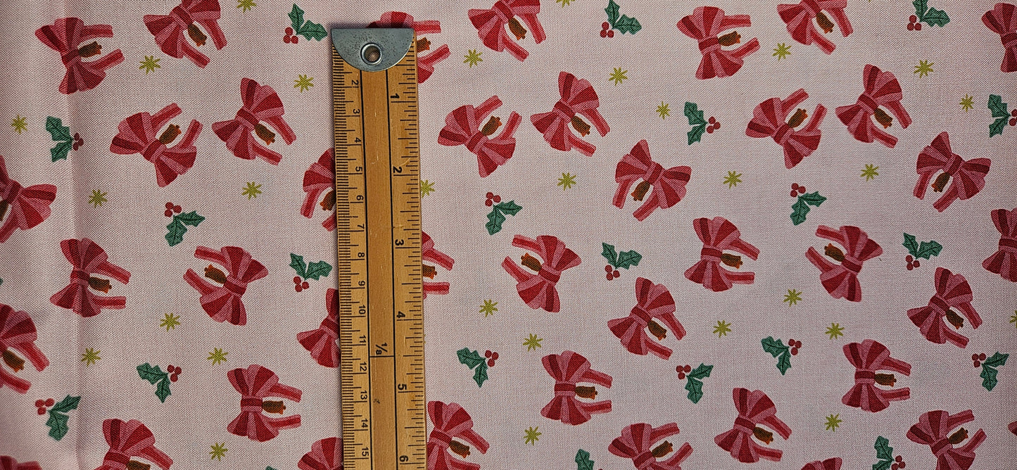 Lewis & Irene Bows & Bells Candy Cane Cotton Fabric – Christmas Quilting Fabric | 100% Cotton