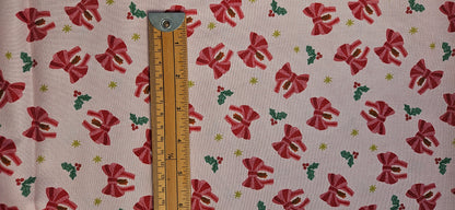 Lewis & Irene Bows & Bells Candy Cane Cotton Fabric – Christmas Quilting Fabric | 100% Cotton