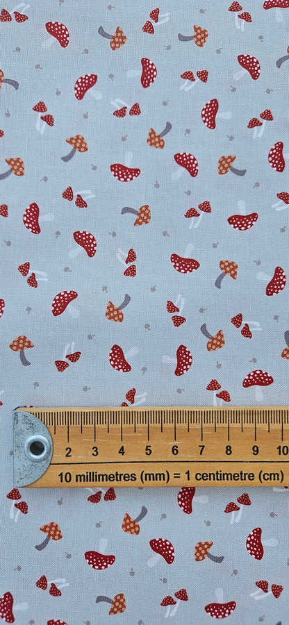 Lewis & Irene Toadstools on Grey Cotton Fabric – Woodland Quilting Fabric | 100% Premium Cotton