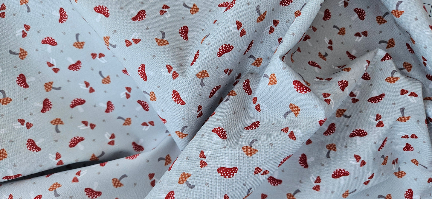 Lewis & Irene Toadstools on Grey Cotton Fabric – Woodland Quilting Fabric | 100% Premium Cotton