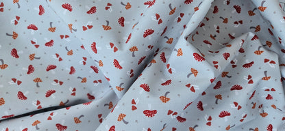 Lewis & Irene Toadstools on Grey Cotton Fabric – Woodland Quilting Fabric | 100% Premium Cotton