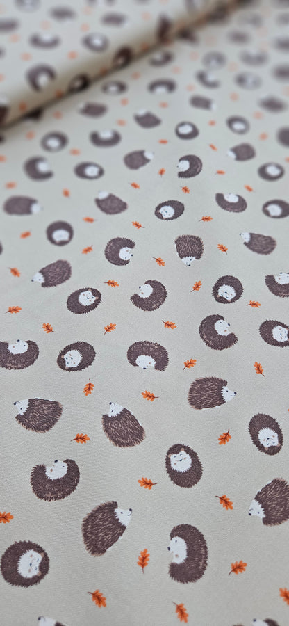 Lewis & Irene Hedgehogs on Light Brown Cotton Fabric – Woodland Quilting Fabric | 100% Premium Cotton