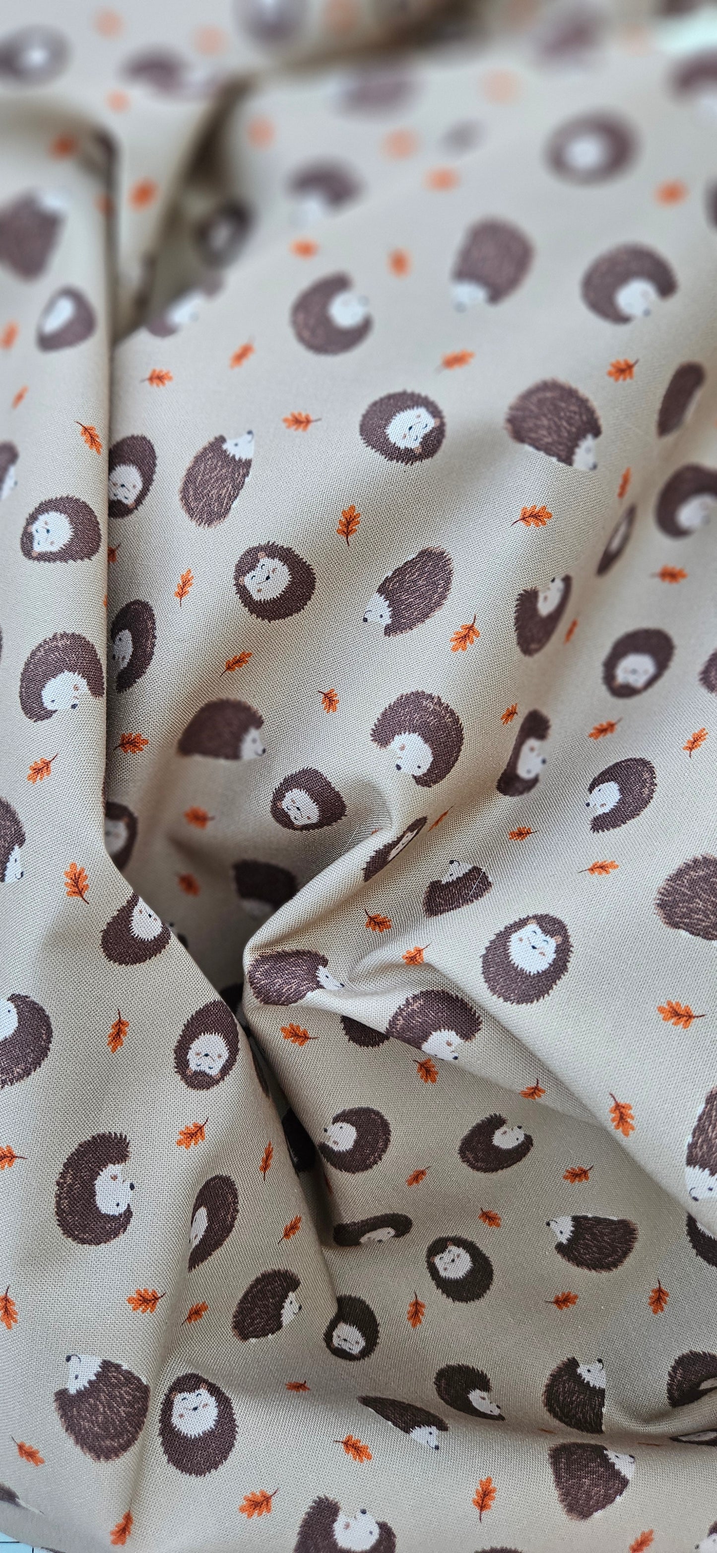 Lewis & Irene Hedgehogs on Light Brown Cotton Fabric – Woodland Quilting Fabric | 100% Premium Cotton