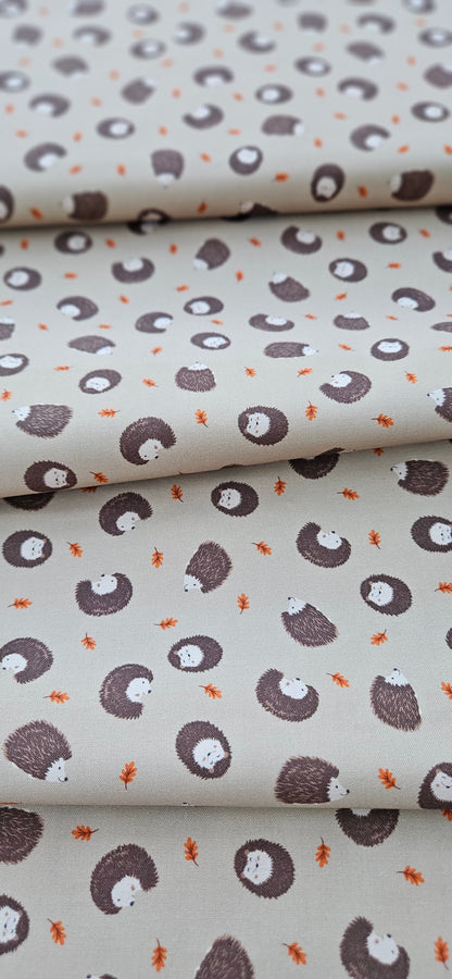 Lewis & Irene Hedgehogs on Light Brown Cotton Fabric – Woodland Quilting Fabric | 100% Premium Cotton