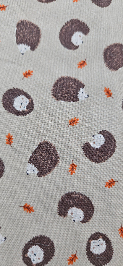 Lewis & Irene Hedgehogs on Light Brown Cotton Fabric – Woodland Quilting Fabric | 100% Premium Cotton