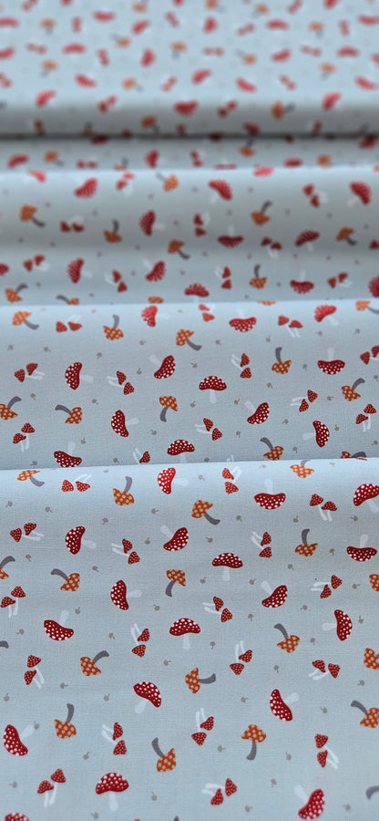 Lewis & Irene Toadstools on Grey Cotton Fabric – Woodland Quilting Fabric | 100% Premium Cotton