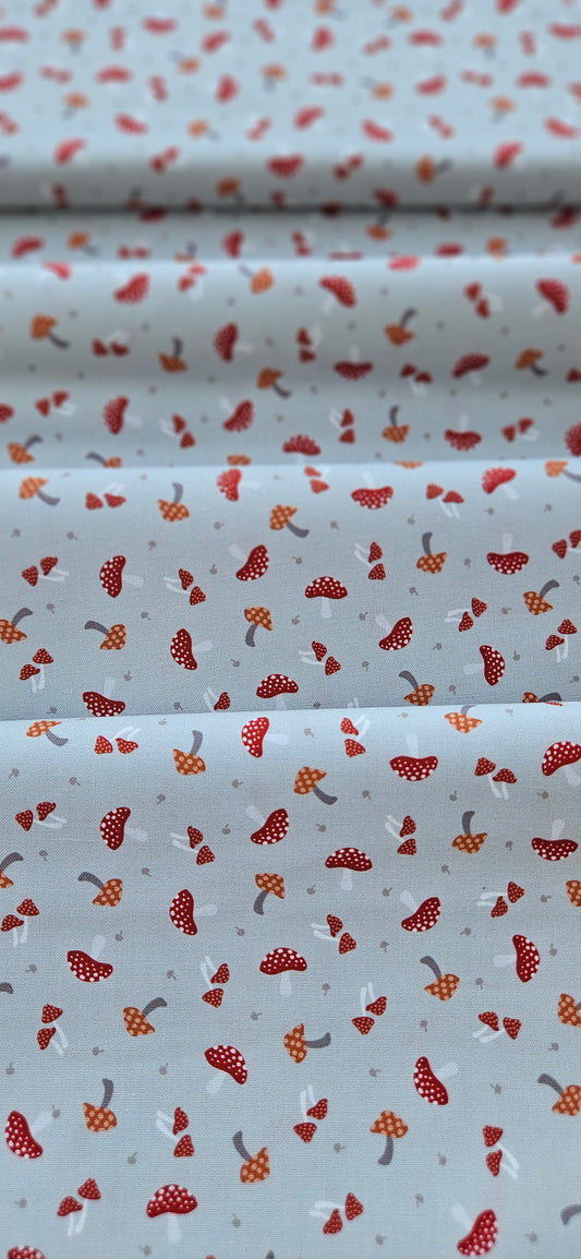Lewis & Irene Toadstools on Grey Cotton Fabric – Woodland Quilting Fabric | 100% Premium Cotton