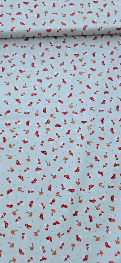 Lewis & Irene Toadstools on Grey Cotton Fabric – Woodland Quilting Fabric | 100% Premium Cotton