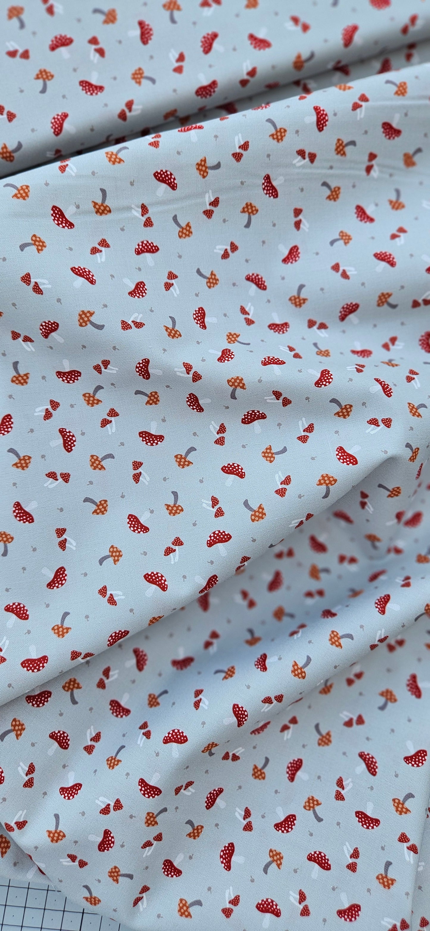 Lewis & Irene Toadstools on Grey Cotton Fabric – Woodland Quilting Fabric | 100% Premium Cotton