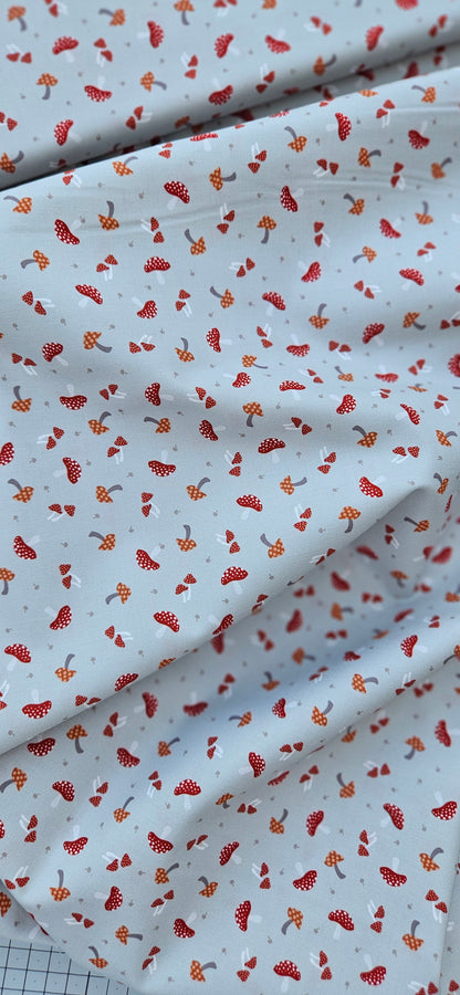 Lewis & Irene Toadstools on Grey Cotton Fabric – Woodland Quilting Fabric | 100% Premium Cotton