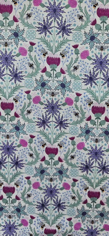 Lewis & Irene Cotton Fabric -Celtic Summers - Mirrored Thistle and Bee on Cream