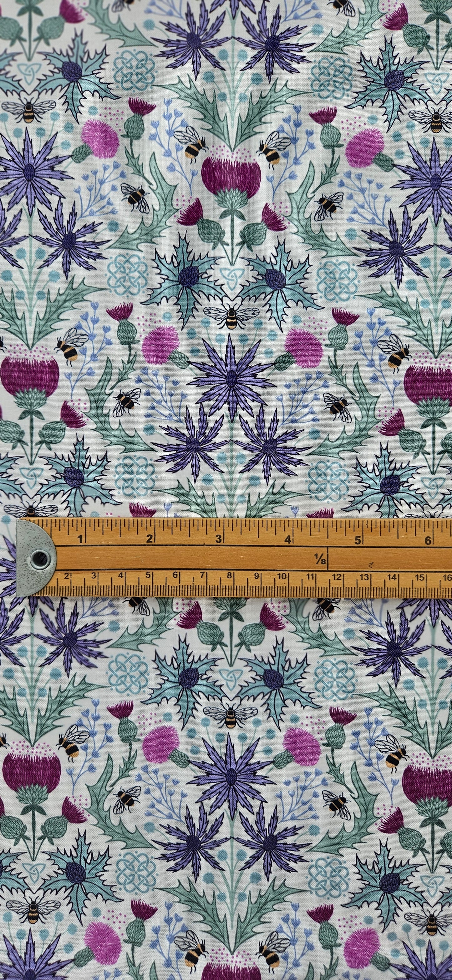 Lewis & Irene Cotton Fabric -Celtic Summers - Mirrored Thistle and Bee on Cream