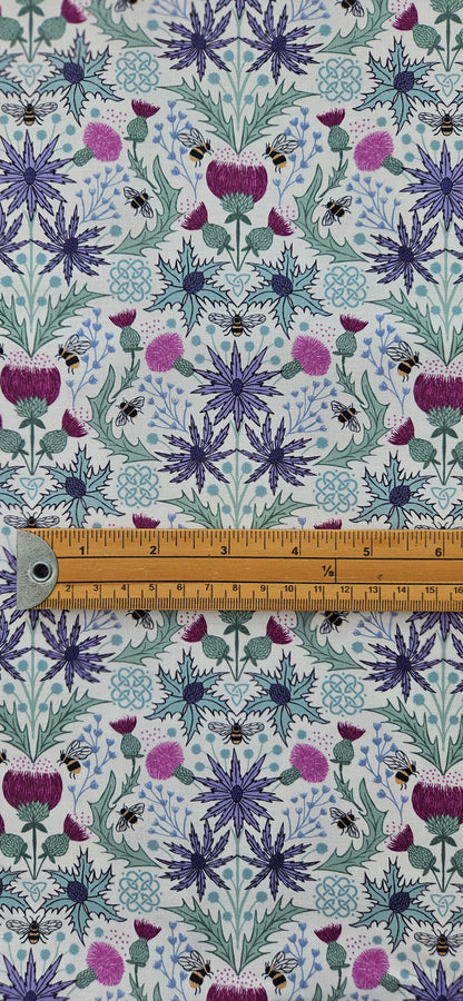 Lewis & Irene Cotton Fabric -Celtic Summers - Mirrored Thistle and Bee on Cream