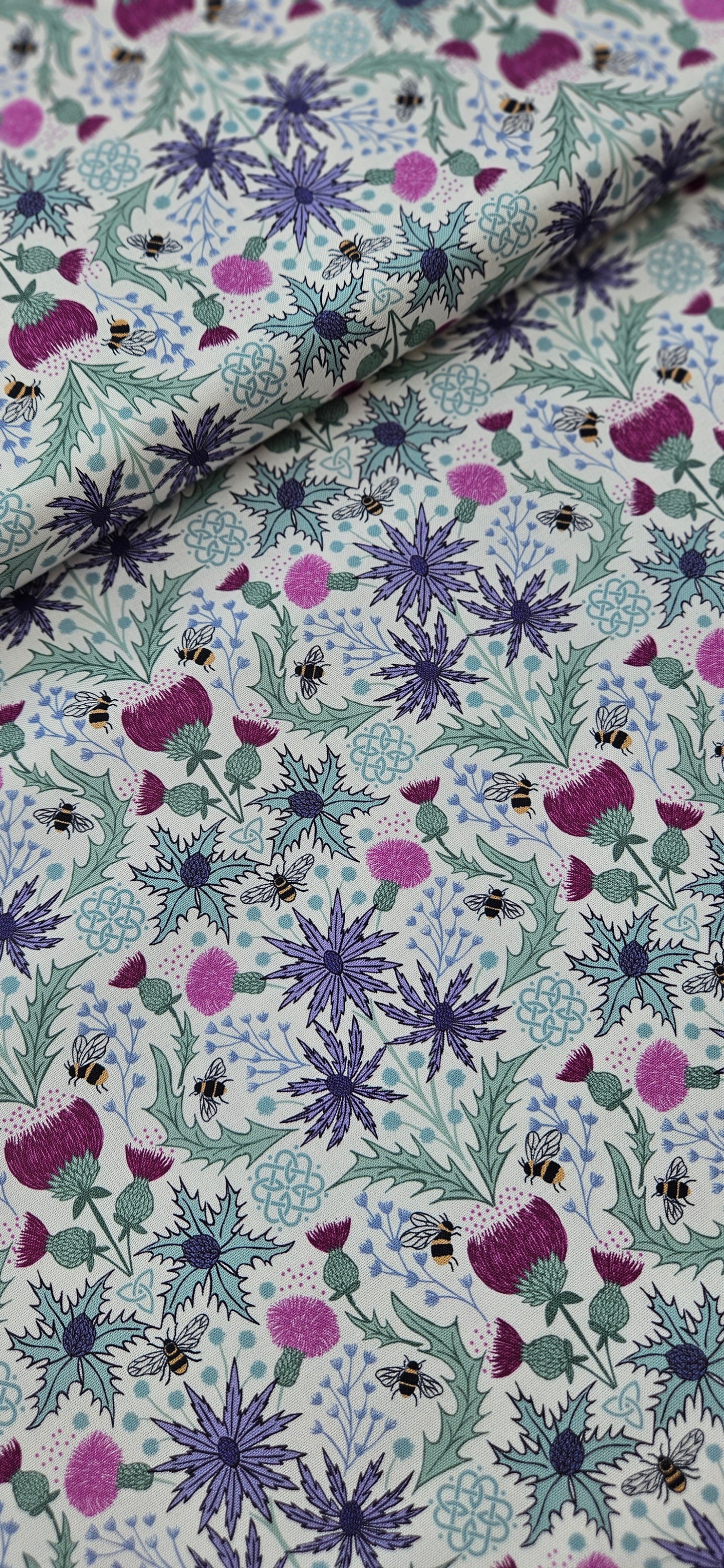 Lewis & Irene Cotton Fabric -Celtic Summers - Mirrored Thistle and Bee on Cream