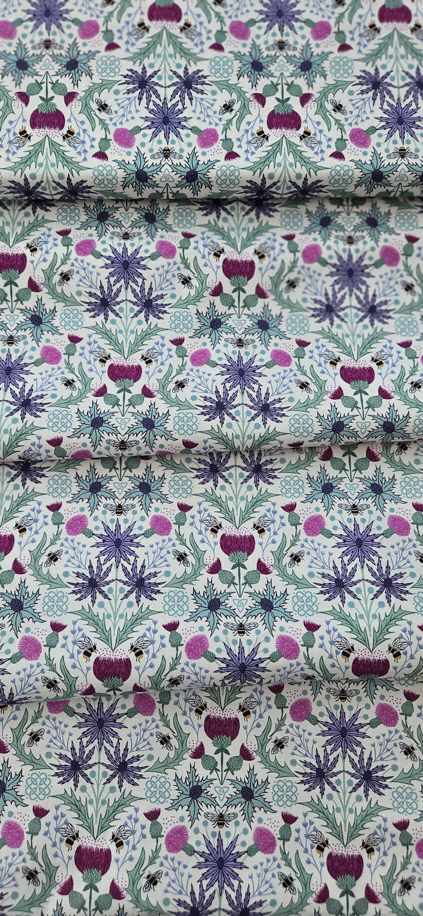 Lewis & Irene Cotton Fabric -Celtic Summers - Mirrored Thistle and Bee on Cream