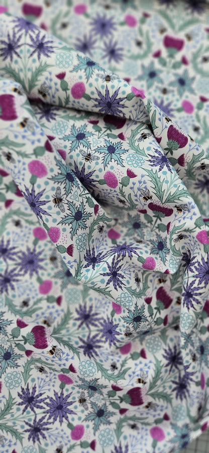 Lewis & Irene Cotton Fabric -Celtic Summers - Mirrored Thistle and Bee on Cream