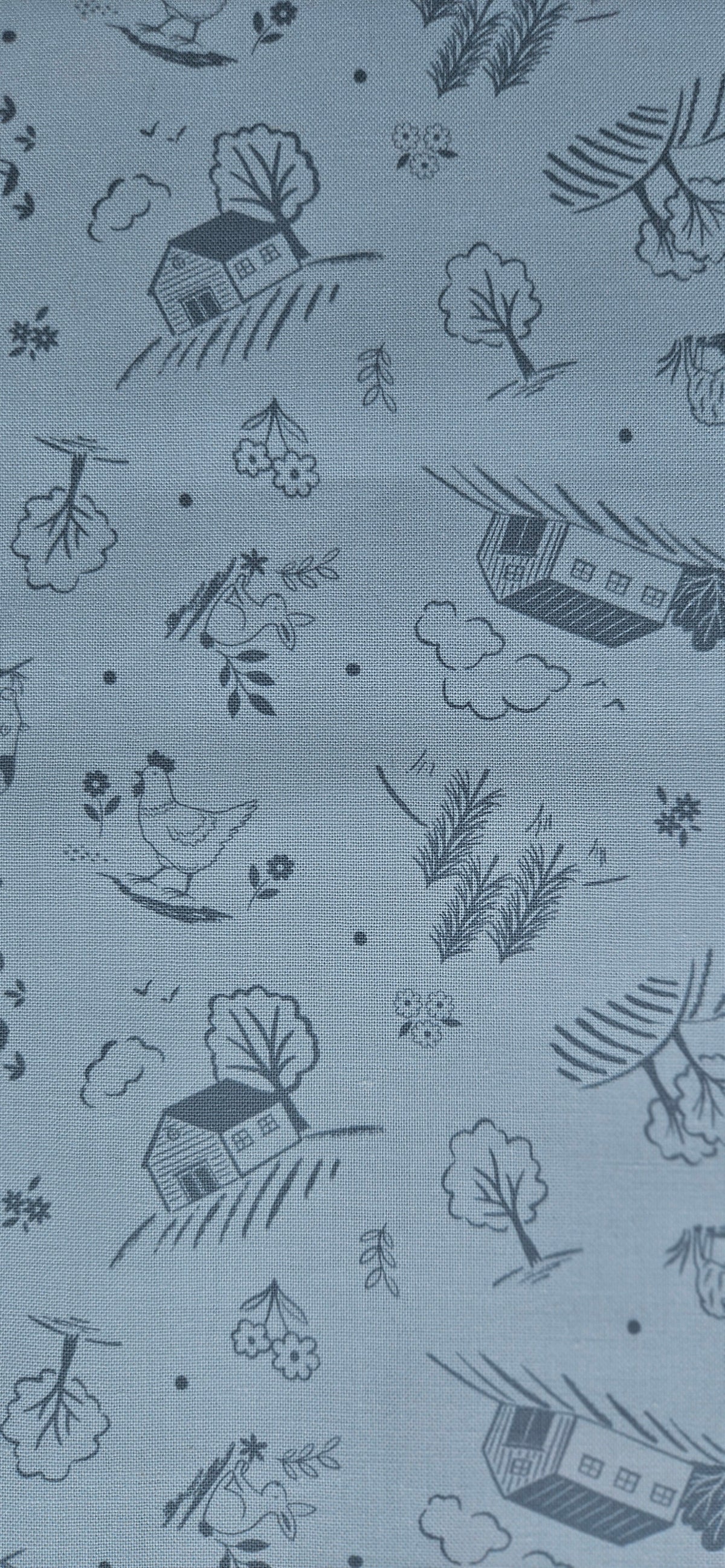 Lewis & Irene Duck Egg Croft premium quilting cotton fabric featuring a countryside-inspired design on a soft duck egg background.
