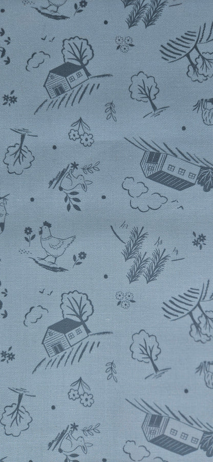 Lewis & Irene Duck Egg Croft premium quilting cotton fabric featuring a countryside-inspired design on a soft duck egg background.