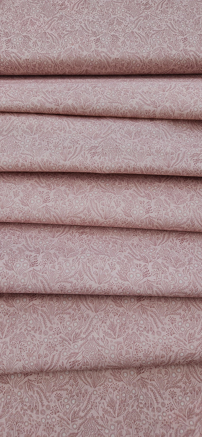 Lewis & Irene Rose Pink Floral Seed Cotton Fabric | 100% Premium Quilting Fabric | Floral Sewing & Craft Fabric