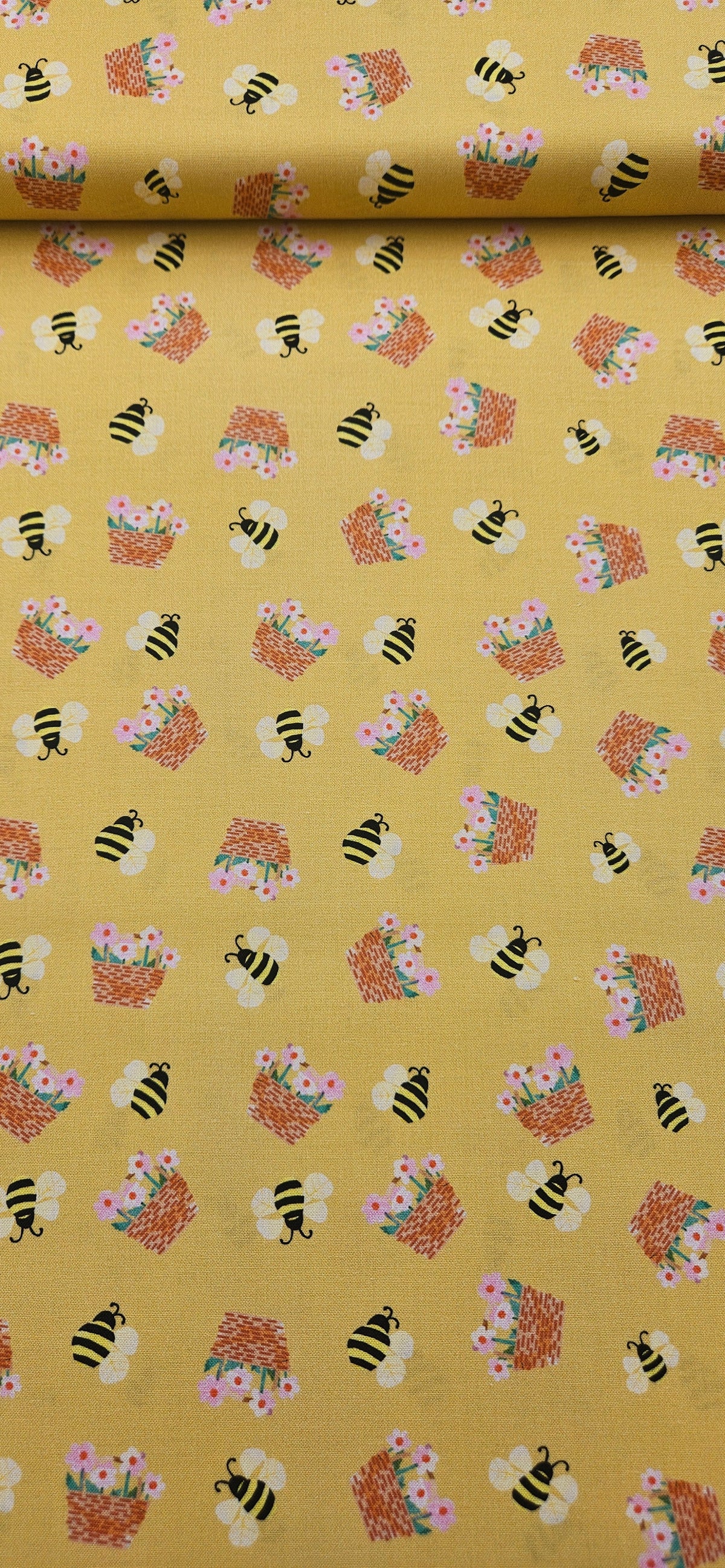 Lewis & Irene Cotton Fabric - Flower Market Collection - Flower Baskets Honey
