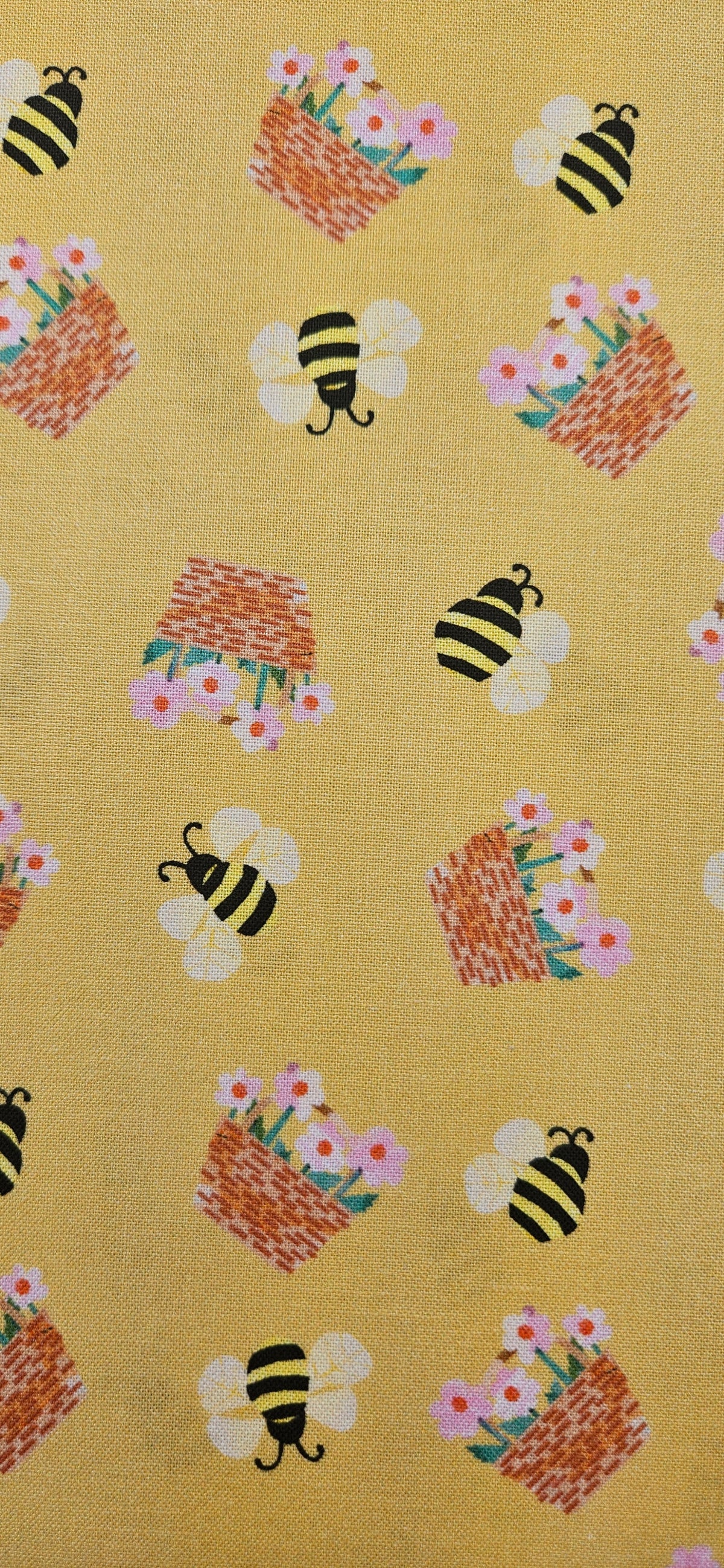 Lewis & Irene Cotton Fabric - Flower Market Collection - Flower Baskets Honey