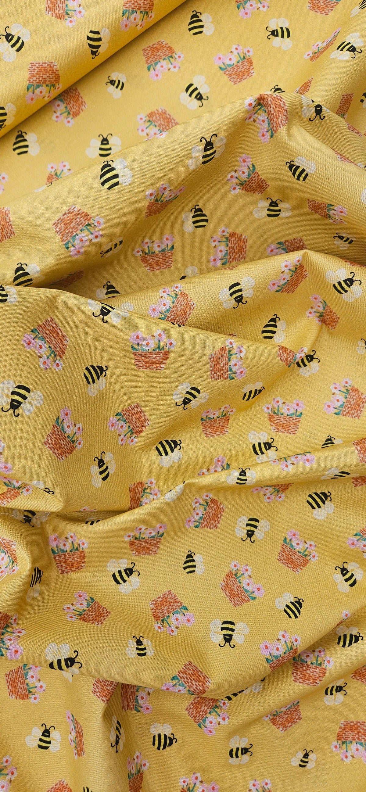 Lewis & Irene Cotton Fabric - Flower Market Collection - Flower Baskets Honey