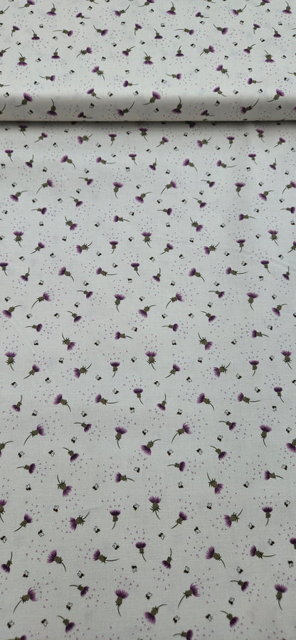 Lewis & Irene Celtic Summer Collection Bee & Thistle on Cream Cotton Fabric | 100% Premium Quilting Fabric
