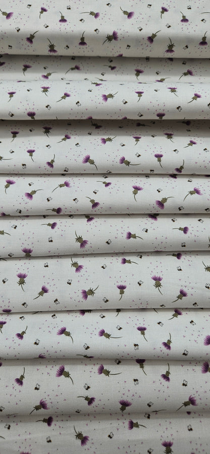 Lewis & Irene Celtic Summer Collection Bee & Thistle on Cream Cotton Fabric | 100% Premium Quilting Fabric