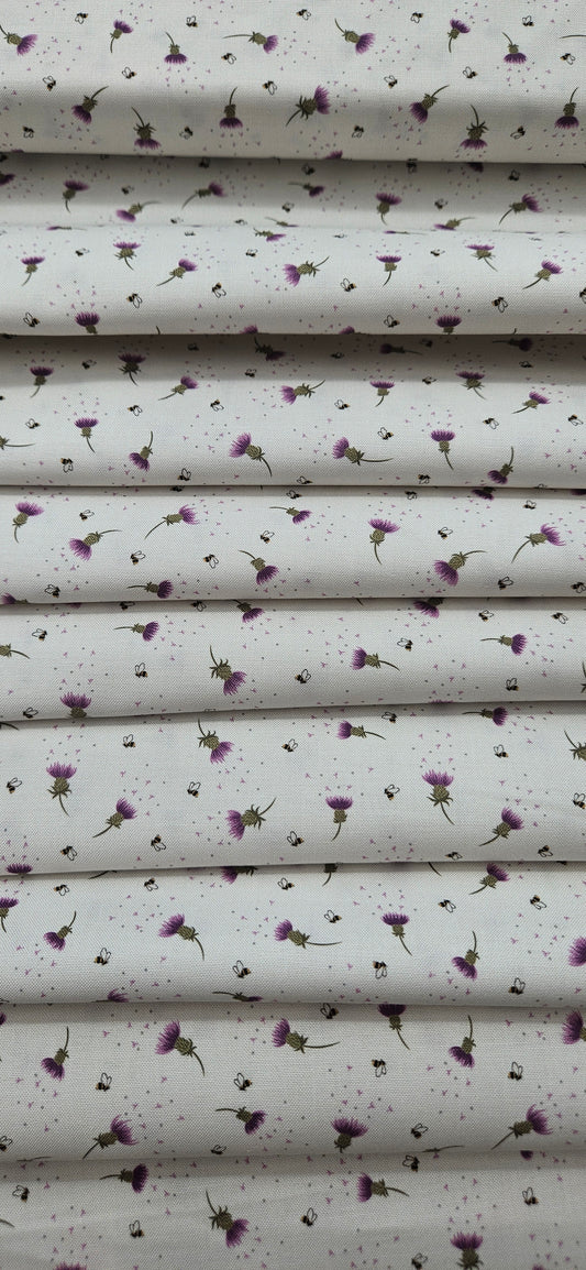 Lewis & Irene Celtic Summer Collection Bee & Thistle on Cream Cotton Fabric | 100% Premium Quilting Fabric