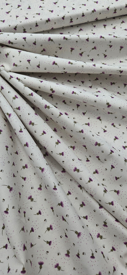 Lewis & Irene Celtic Summer Collection Bee & Thistle on Cream Cotton Fabric | 100% Premium Quilting Fabric