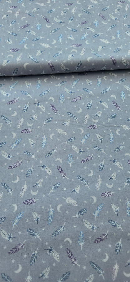 Lewis & Irene Enchanted Feathers Collection Stars Grey Cotton Fabric | 100% Premium Quilting Fabric