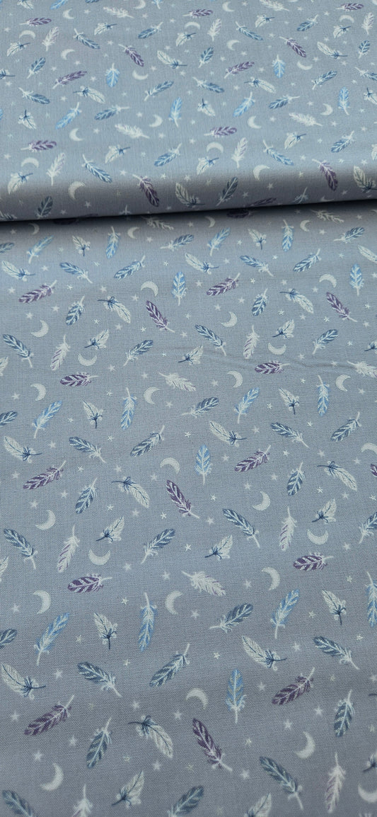 Lewis & Irene Enchanted Feathers Collection Stars Grey Cotton Fabric | 100% Premium Quilting Fabric