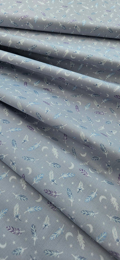 Lewis & Irene Enchanted Feathers Collection Stars Grey Cotton Fabric | 100% Premium Quilting Fabric