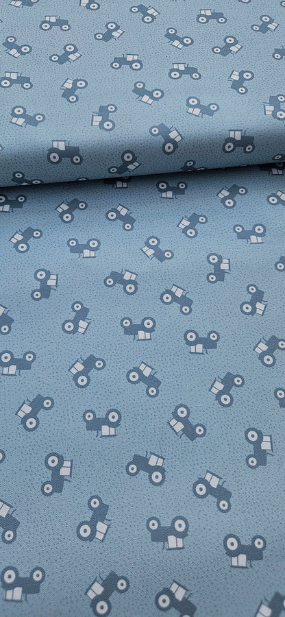 Lewis & Irene Country Croft Tractors on Duck Egg – Children's Quilting Cotton