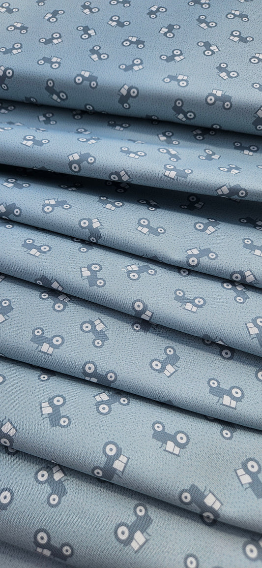 Lewis & Irene Country Croft Tractors on Duck Egg – Children's Quilting Cotton
