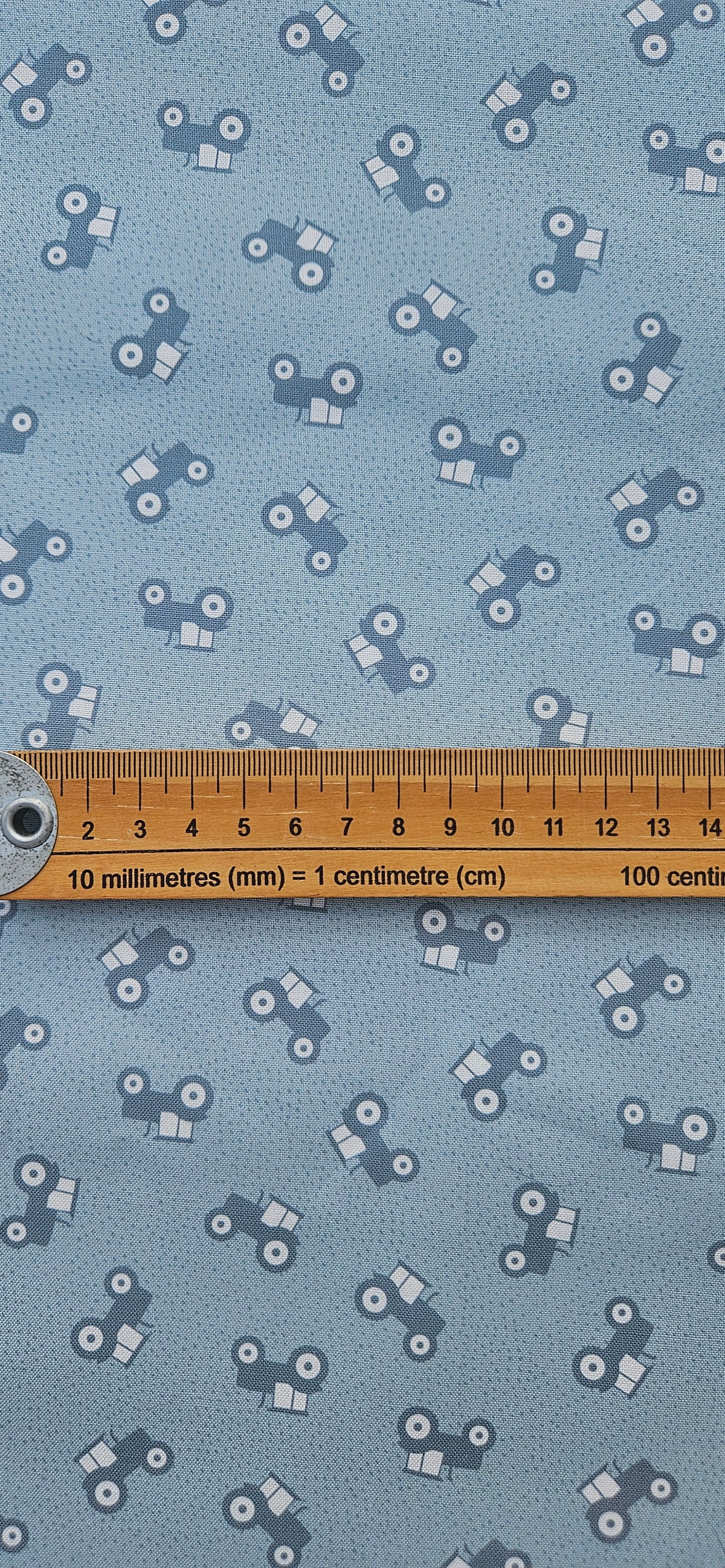 Lewis & Irene Country Croft Tractors on Duck Egg – Children's Quilting Cotton