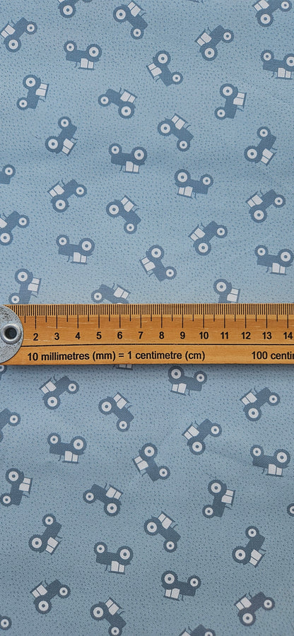 Lewis & Irene Country Croft Tractors on Duck Egg – Children's Quilting Cotton