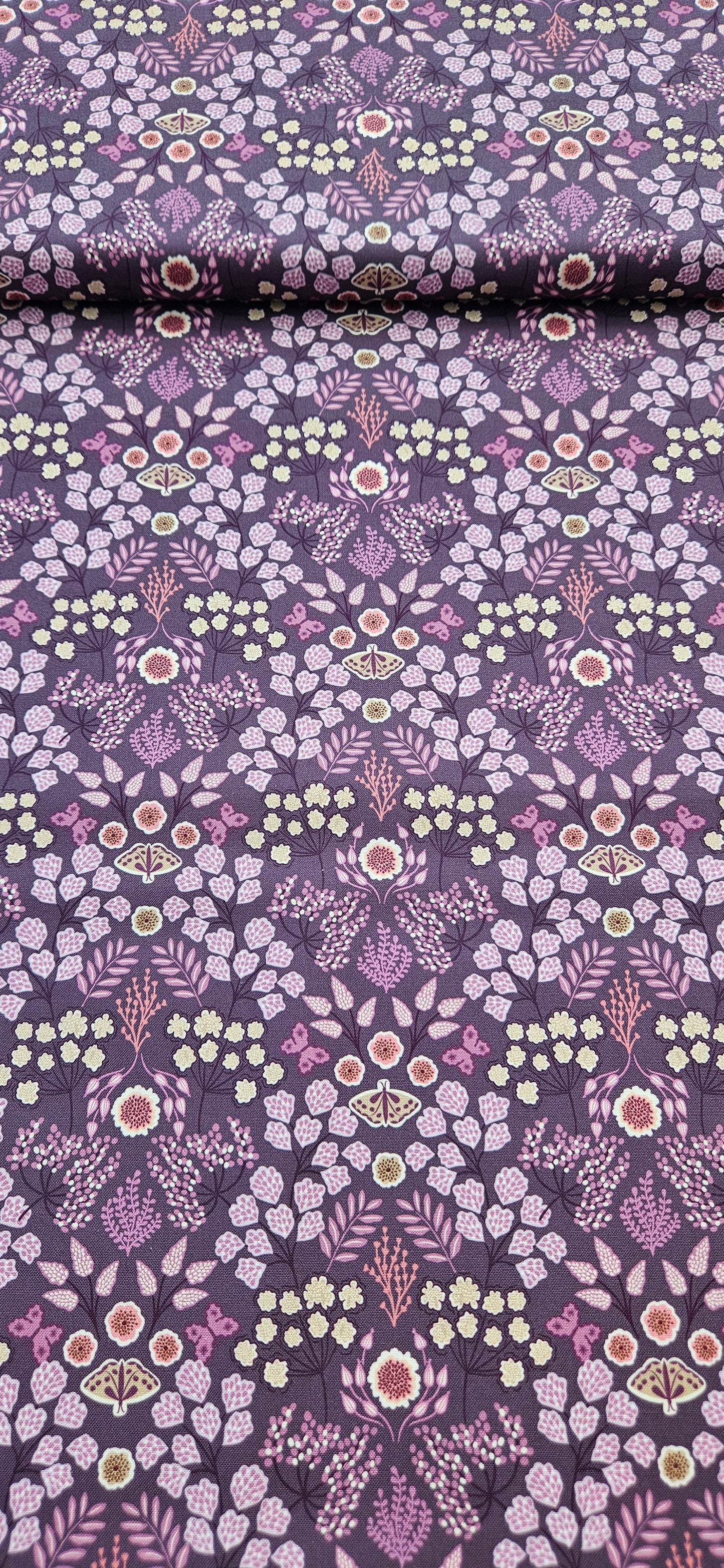 Lewis & Irene Jardin d'Automne Floral Butterfly on Dark Purple Cotton Fabric | 100% Premium Quilting Fabric