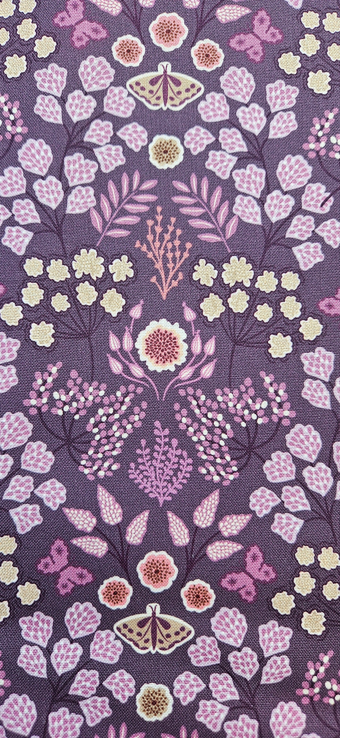 Lewis & Irene Jardin d'Automne Floral Butterfly on Dark Purple Cotton Fabric | 100% Premium Quilting Fabric